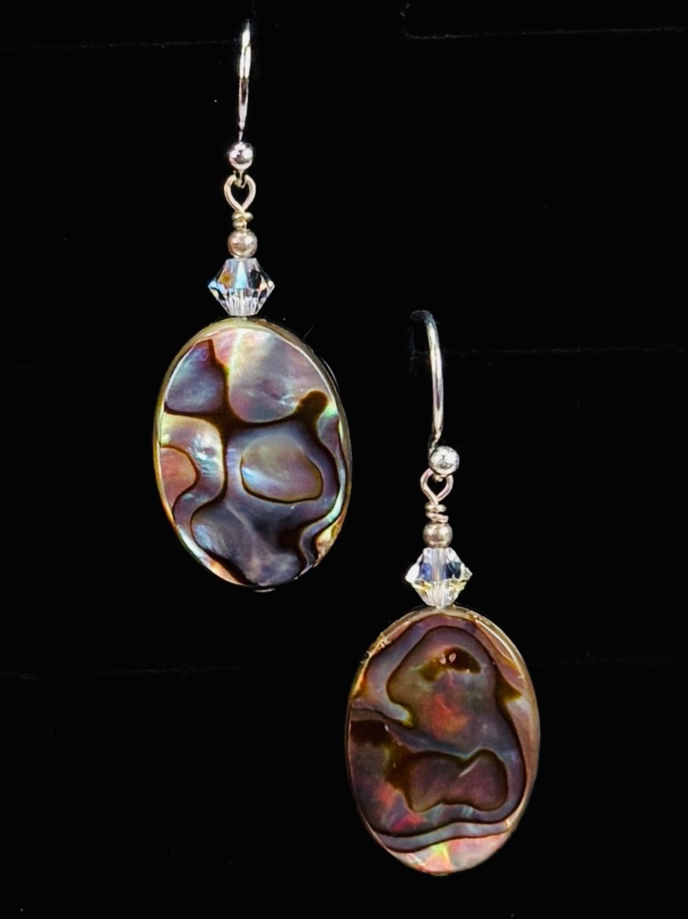 Vintage Iridescent Oval Silver Tone Pierced Dangle Earrings